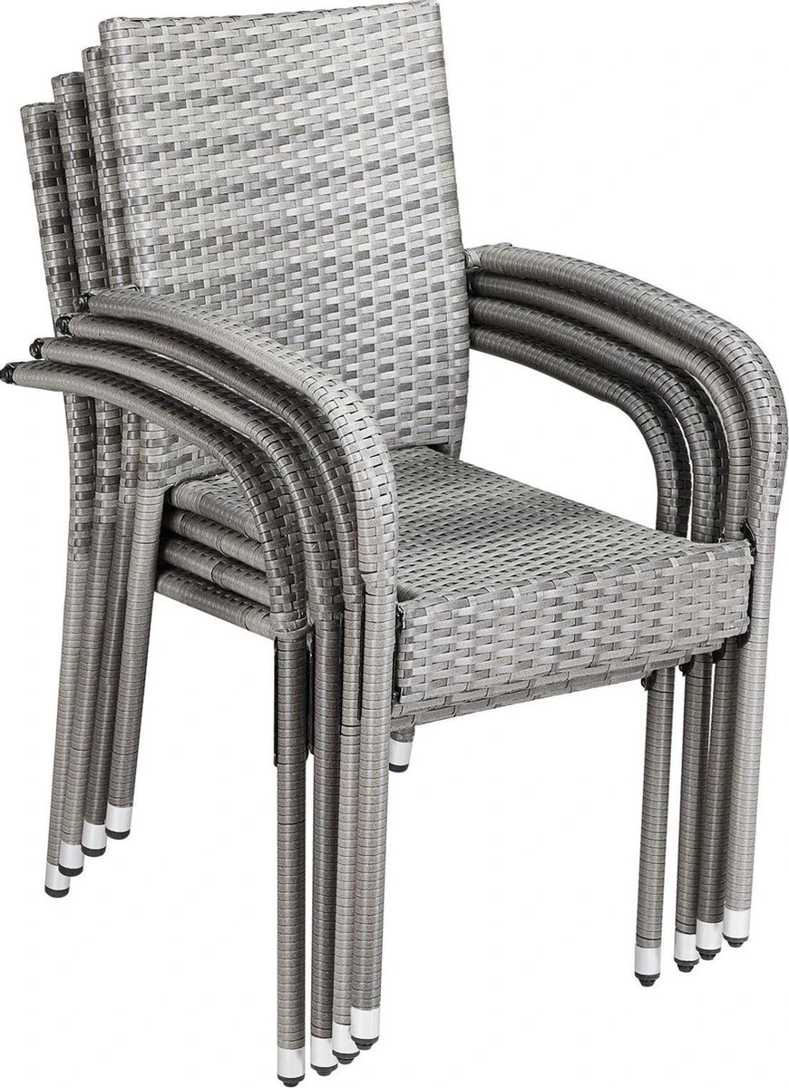 Casaria Polyrattan Tuinstoelen – 4 Stuks Stapelbaar – Grijs 3 Casaria Polyrattan Tuinstoelen – 4 Stuks Stapelbaar – Grijs